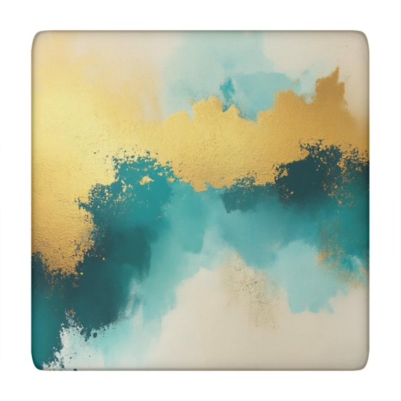Teal and Gold Marble Abstract Waves Pattern Square Fitted Tablecloth with Elastic Edge,Square Table Cover,Washable Elastic Table Cover for Home Kitchen Party Decor 34"x34"