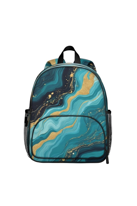 Teal Gold Marble Backpack Backpack for School,Cute School Bag,Schoolbag with Adjustable Shoulder Straps & Padded Back,13.8"x11.4"x6"