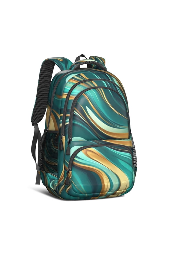 Teal Gold Marble Backpack for School,Cute School Bag,Schoolbag with Adjustable Shoulder Straps & Padded Back,16.9 Inch