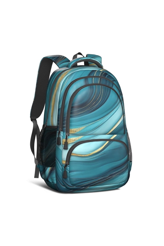 Teal Gold Marble Backpack for School,Cute School Bag,Schoolbag with Adjustable Shoulder Straps & Padded Back,16.9 Inch