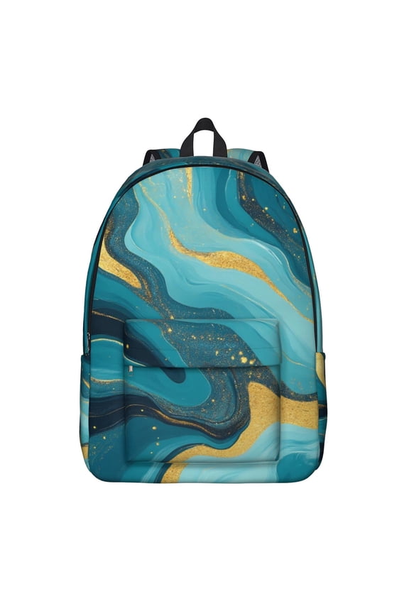 Teal Gold Marble Backpack for School,Cute School Bag,Schoolbag with Adjustable Shoulder Straps & Padded Back,15.7"x11.8"x5.5"