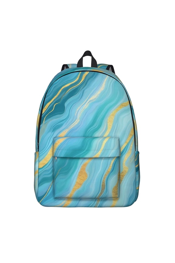 Teal Gold Marble Backpack for School,Cute School Bag,Schoolbag with Adjustable Shoulder Straps & Padded Back,15.7"x11.8"x5.5"