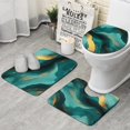 thumbnail image 1 of Teal and Gold Marble Flow Lines Pattern Bathroom Rugs Sets 3 Piece,Toilet Cover Set,Absorbent Non Slip Bathroom Mats Sets with U-Shaped Contour Rug Toilet Rug Set, 1 of 5