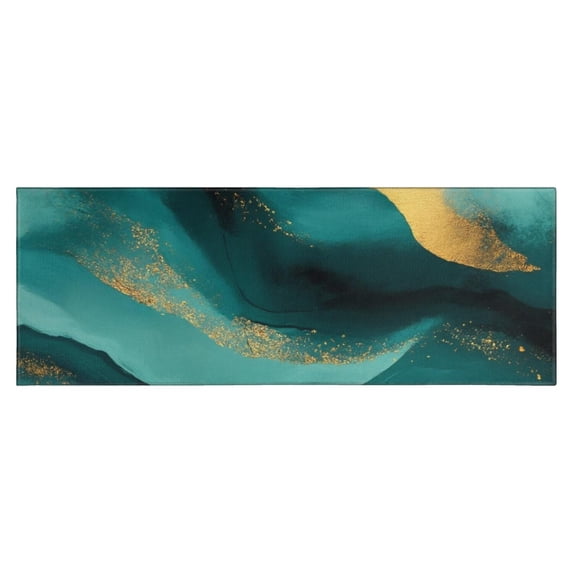 Teal and Gold Marble Flow Lines Pattern Kitchen Rug Mat,Kitchen Runner Rugs Non Skid Washable,Decorative Kitchen Floor Mats for Kitchen,Sink,Laundry,17"X47"