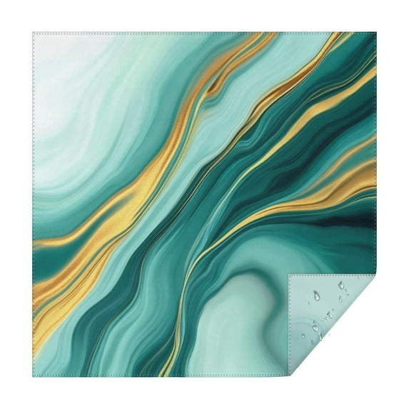 Teal and Gold Marble Flow Lines Pattern Square Tablecloth,Waterproof Square Table Cover,Wipeable Spillproof Washable Table Cover for Home Kitchen Party Decor 52"x52"(132x132cm)