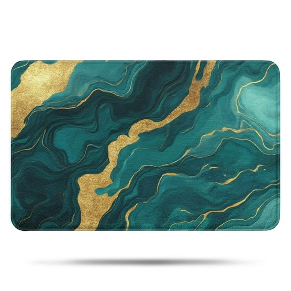 Teal and Gold Marble Glitter Dots Pattern Bathroom Rugs Mat,Non Slip Microfiber Bathroom Rug,Rubber Backing,Soft Bathroom Mats for Bathroom Floor,Tub and Shower,17x27in(43x68cm)