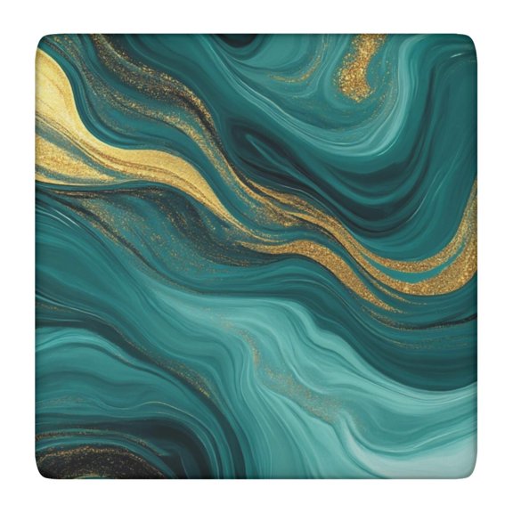 Teal and Gold Marble Glitter Waves Pattern Square Fitted Tablecloth with Elastic Edge,Square Table Cover,Washable Elastic Table Cover for Home Kitchen Party Decor 36"x36"
