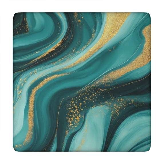 Teal and Gold Marble Golden Splashes Pattern Square Fitted Tablecloth with Elastic Edge,Square Table Cover,Washable Elastic Table Cover for Home Kitchen Party Decor 34"x34"