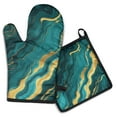 thumbnail image 1 of Teal Gold Marble Kitchen Oven Mitt and Pot Holder Sets 2 Pcs for Baking, Cooking and Grilling, Heat Resistant Up To 392 °F, 1 of 7
