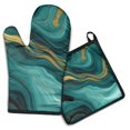 thumbnail image 1 of Teal Gold Marble Kitchen Oven Mitt and Pot Holder Sets 2 Pcs for Baking, Cooking and Grilling, Heat Resistant Up To 392 °F, 1 of 7