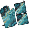 thumbnail image 1 of Teal Gold Marble Kitchen Oven Mitt and Pot Holder Sets 4 Pcs for Baking, Cooking and Grilling, Heat Resistant Up To 392 °F, 1 of 7