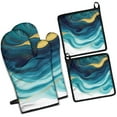 thumbnail image 1 of Teal Gold Marble Kitchen Oven Mitt and Pot Holder Sets 4 Pcs for Baking, Cooking and Grilling, Heat Resistant Up To 392 °F, 1 of 7