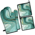 thumbnail image 1 of Teal Gold Marble Kitchen Oven Mitt and Pot Holder Sets 4 Pcs for Baking, Cooking and Grilling, Heat Resistant Up To 392 °F, 1 of 7