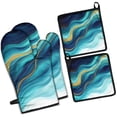 thumbnail image 1 of Teal Gold Marble Kitchen Oven Mitt and Pot Holder Sets 4 Pcs for Baking, Cooking and Grilling, Heat Resistant Up To 392 °F, 1 of 7