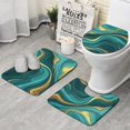 thumbnail image 1 of Teal Gold Marble Pattern Bathroom Rugs Sets 3 Piece,Toilet Cover Set,Absorbent Non Slip Bathroom Mats Sets with U-Shaped Contour Rug Toilet Rug Set, 1 of 5