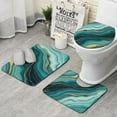 thumbnail image 1 of Teal Gold Marble Pattern Bathroom Rugs Sets 3 Piece,Toilet Cover Set,Absorbent Non Slip Bathroom Mats Sets with U-Shaped Contour Rug Toilet Rug Set, 1 of 5