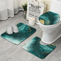 Teal Gold Marble Pattern Bathroom Rugs Sets 3 Piece,Toilet Cover Set,Absorbent Non Slip Bathroom Mats Sets with U-Shaped Contour Rug Toilet Rug Set