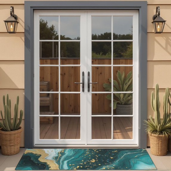 Teal Gold Marble Pattern Door Rugs,Washable Non Slip Door Mats Indoor,Decorative Door Mats,Entry Mat Indoor for Entrance,Bedroom,Kitchen,Bathroom,16"x47"