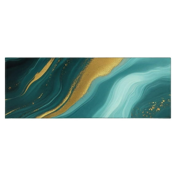 Teal Gold Marble Pattern Kitchen Rug Mat,Kitchen Runner Rugs Non Skid Washable,Decorative Kitchen Floor Mats for Kitchen,Sink,Laundry,17"X47"