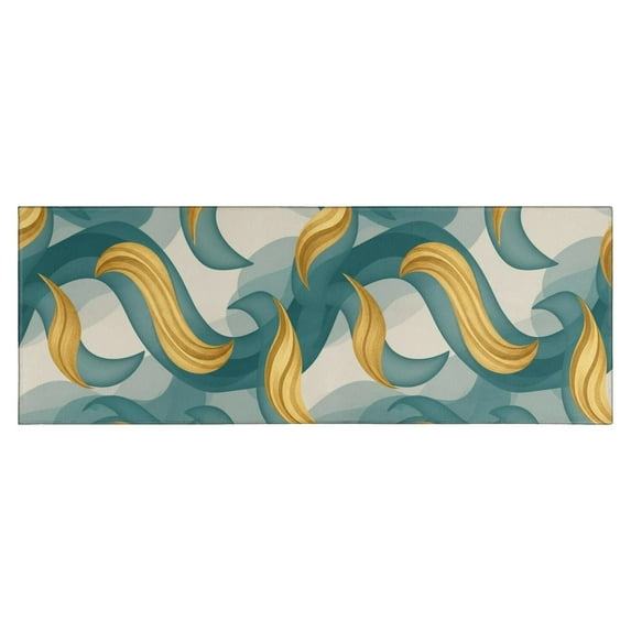 Teal Gold Marble Pattern Kitchen Rug Mat,Kitchen Runner Rugs Non Skid Washable,Decorative Kitchen Floor Mats for Kitchen,Sink,Laundry,17"X47"