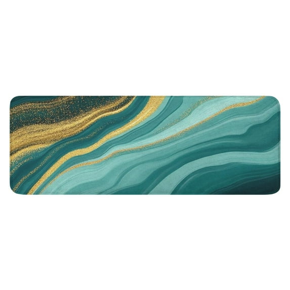 Teal Gold Marble Pattern Kitchen Rug Mat,Kitchen Runner Rugs Non Skid Washable,Decorative Kitchen Floor Mats for Kitchen,Sink,Laundry,17"x47.2"