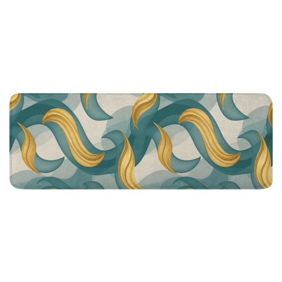 Teal Gold Marble Pattern Kitchen Rug Mat,Kitchen Runner Rugs Non Skid Washable,Decorative Kitchen Floor Mats for Kitchen,Sink,Laundry,17"x47.2"