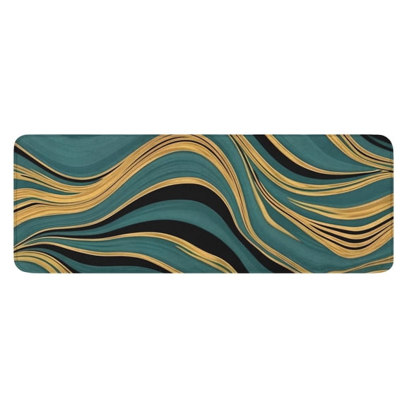 Teal Gold Marble Pattern Kitchen Rug Mat,Kitchen Runner Rugs Non Skid Washable,Decorative Kitchen Floor Mats for Kitchen,Sink,Laundry,17"x47.2"