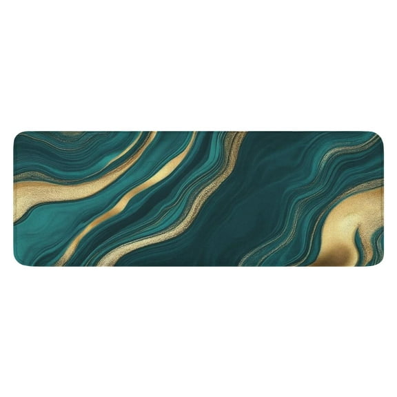 Teal Gold Marble Pattern Kitchen Rug Mat,Kitchen Runner Rugs Non Skid Washable,Decorative Kitchen Floor Mats for Kitchen,Sink,Laundry,17"x47.2"