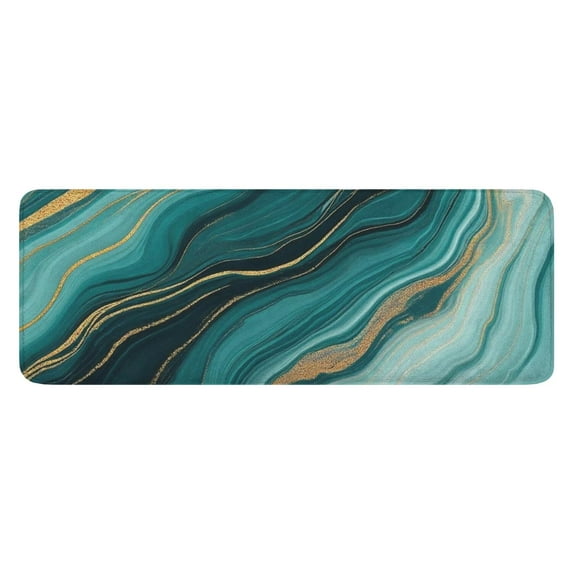 Teal Gold Marble Pattern Kitchen Rug Mat,Kitchen Runner Rugs Non Skid Washable,Decorative Kitchen Floor Mats for Kitchen,Sink,Laundry,17"x47.2"
