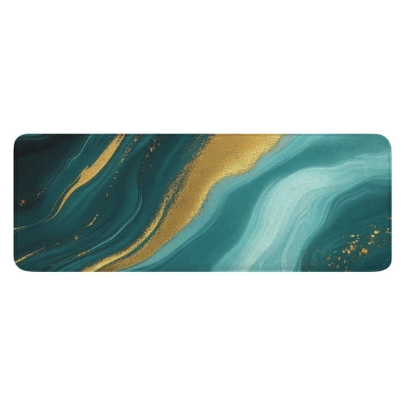 Teal Gold Marble Pattern Kitchen Rug Mat,Kitchen Runner Rugs Non Skid Washable,Decorative Kitchen Floor Mats for Kitchen,Sink,Laundry,17"x47.2"