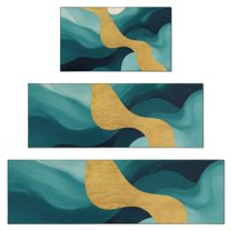 Teal Gold Marble Pattern Kitchen Rugs Sets Of 3,Kitchen Runner Rugs Non Skid Washable,Decorative Kitchen Floor Mats for Kitchen,Sink,Laundry,17"x30"  17"x47"   17"x59"