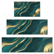 Teal Gold Marble Pattern Kitchen Rugs Sets Of 3,Kitchen Runner Rugs Non Skid Washable,Decorative Kitchen Floor Mats for Kitchen,Sink,Laundry,17"x30"  17"x47"   17"x59"