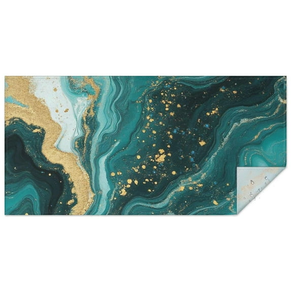 Teal Gold Marble Pattern Rectangle Tablecloth 60"x120",Waterproof Polyester Rectangle Table Cloth, Wipeable Spillproof Polyester Tablecloth for Dining, Camping, Indoor and Outdoor