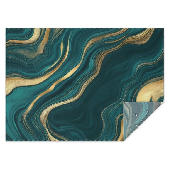 Teal Gold Marble Pattern Rectangle Tablecloth 60"x84",Waterproof Polyester Rectangle Table Cloth, Wipeable Spillproof Polyester Tablecloth for Dining, Camping, Indoor and Outdoor