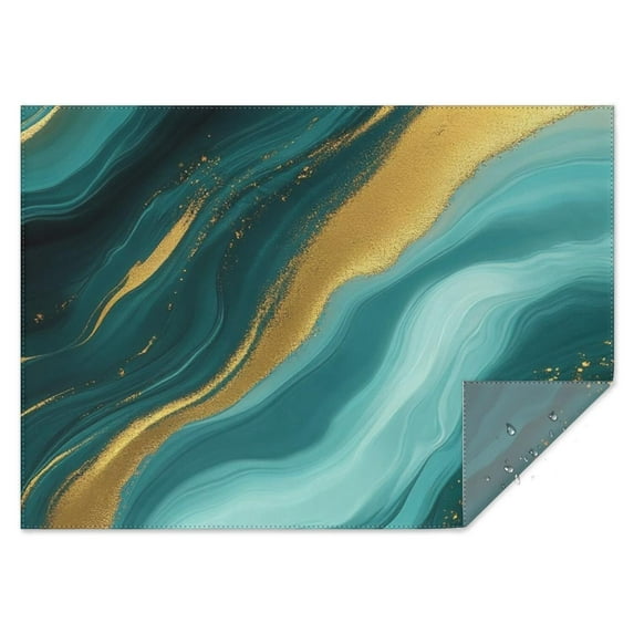 Teal Gold Marble Pattern Rectangle Tablecloth 60"x84",Waterproof Polyester Rectangle Table Cloth, Wipeable Spillproof Polyester Tablecloth for Dining, Camping, Indoor and Outdoor