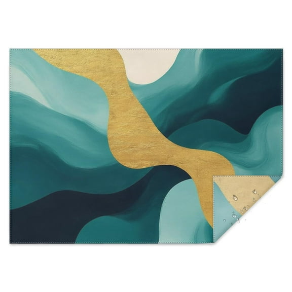Teal Gold Marble Pattern Rectangle Tablecloth 60"x84",Waterproof Polyester Rectangle Table Cloth, Wipeable Spillproof Polyester Tablecloth for Dining, Camping, Indoor and Outdoor