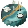 thumbnail image 1 of Teal Gold Marble Pattern Round Tablecloth 60"x60",Wrinkle Wipeable Table Cloth for Kitchen Dining Room Picnic Patio Party, 1 of 6