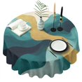 thumbnail image 1 of Teal Gold Marble Pattern Round Tablecloth 60"x60",Wrinkle Wipeable Table Cloth for Kitchen Dining Room Picnic Patio Party, 1 of 6