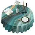 thumbnail image 1 of Teal Gold Marble Pattern Round Tablecloth 60"x60",Wrinkle Wipeable Table Cloth for Kitchen Dining Room Picnic Patio Party, 1 of 6