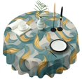 thumbnail image 1 of Teal Gold Marble Pattern Round Tablecloth 60"x60",Wrinkle Wipeable Table Cloth for Kitchen Dining Room Picnic Patio Party, 1 of 6