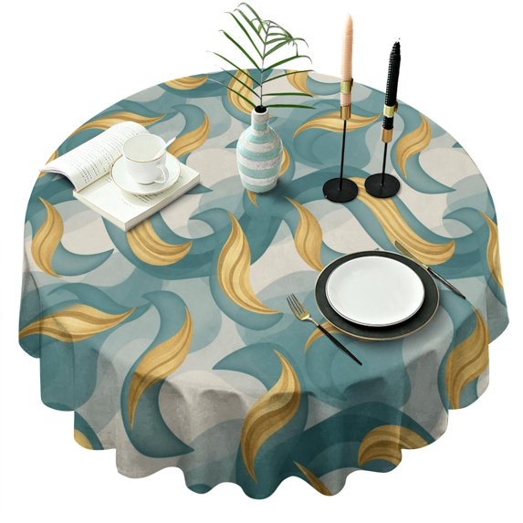 Teal Gold Marble Pattern Round Tablecloth 60"x60",Wrinkle Wipeable Table Cloth for Kitchen Dining Room Picnic Patio Party