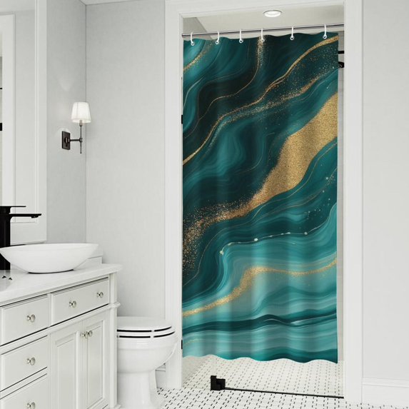 Teal Gold Marble Pattern Shower Curtain 36"x72" ,Bathroom Decorative Shower Curtains Set with 12 Hooks,Modern Waterproof Washable Shower Curtain