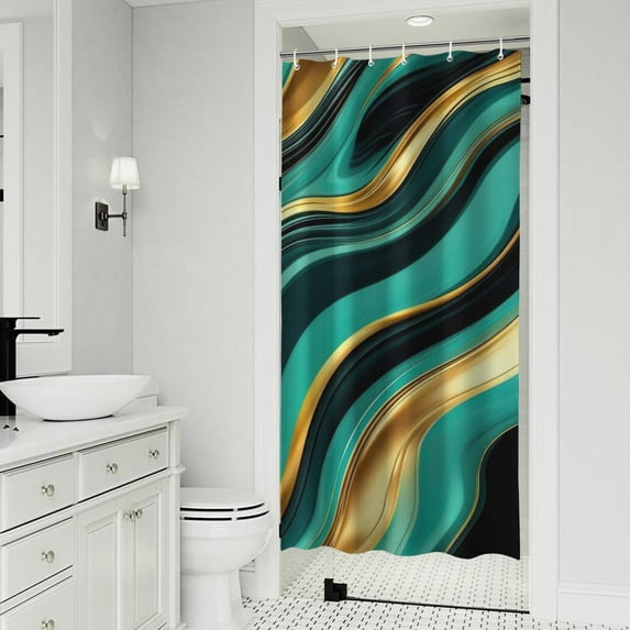 Teal Gold Marble Pattern Shower Curtain 36"x72" ,Bathroom Decorative Shower Curtains Set with 12 Hooks,Modern Waterproof Washable Shower Curtain