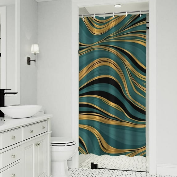Teal Gold Marble Pattern Shower Curtain 36"x72" ,Bathroom Decorative Shower Curtains Set with 12 Hooks,Modern Waterproof Washable Shower Curtain