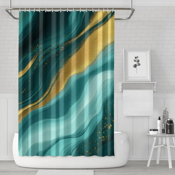 Teal Gold Marble Pattern Shower Curtain 72"x72" ,Bathroom Decorative Shower Curtains Set with 12 Hooks,Modern Waterproof Washable Shower Curtain