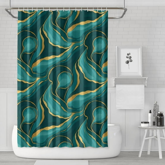 Teal Gold Marble Pattern Shower Curtain 72"x72" ,Bathroom Decorative Shower Curtains Set with 12 Hooks,Modern Waterproof Washable Shower Curtain