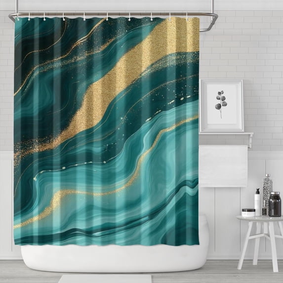 Teal Gold Marble Pattern Shower Curtain 84"x72" ,Bathroom Decorative Shower Curtains Set with 12 Hooks,Modern Waterproof Washable Shower Curtain
