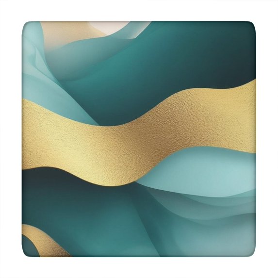 Teal Gold Marble Pattern Square Fitted Tablecloth with Elastic Edge,Square Table Cover,Washable Elastic Table Cover for Home Kitchen Party Decor 34"x34"