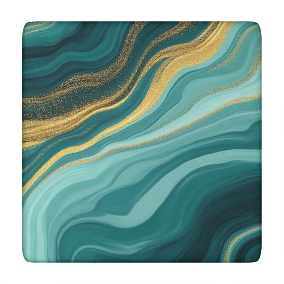 Teal Gold Marble Pattern Square Fitted Tablecloth with Elastic Edge,Square Table Cover,Washable Elastic Table Cover for Home Kitchen Party Decor 34"x34"