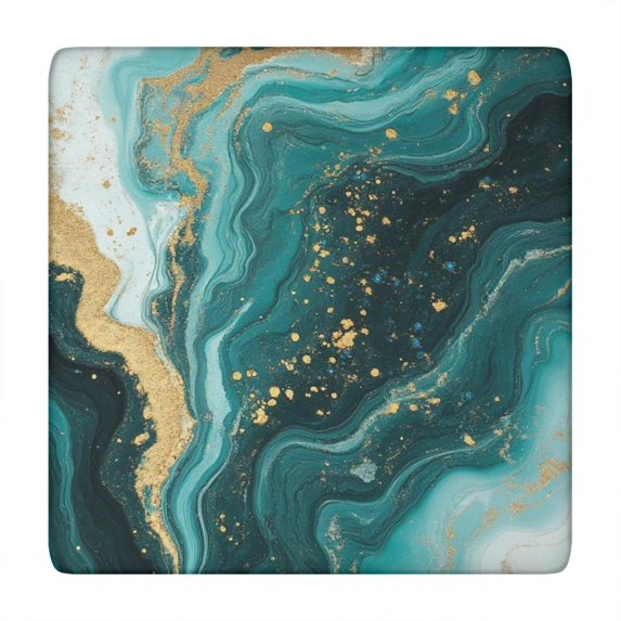 Teal Gold Marble Pattern Square Fitted Tablecloth with Elastic Edge,Square Table Cover,Washable Elastic Table Cover for Home Kitchen Party Decor 34"x34"